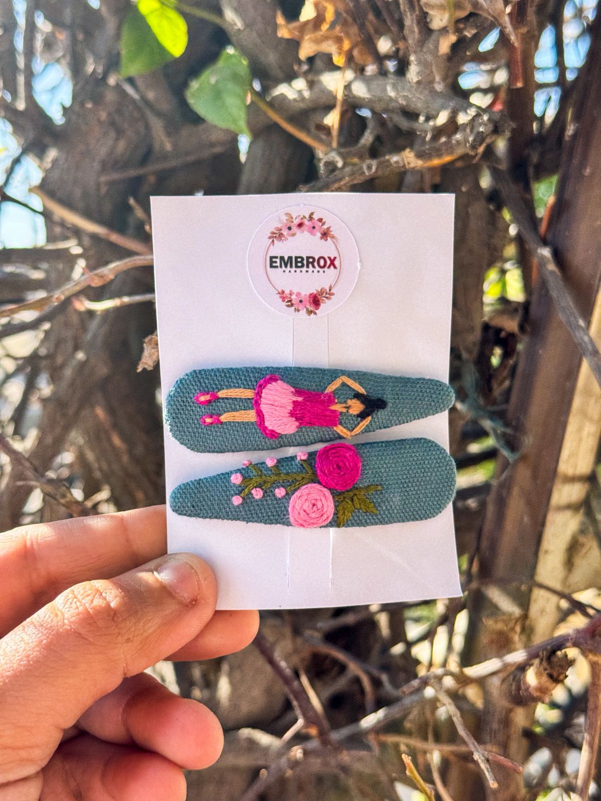 Rosy Belle Embroidered Snap pin