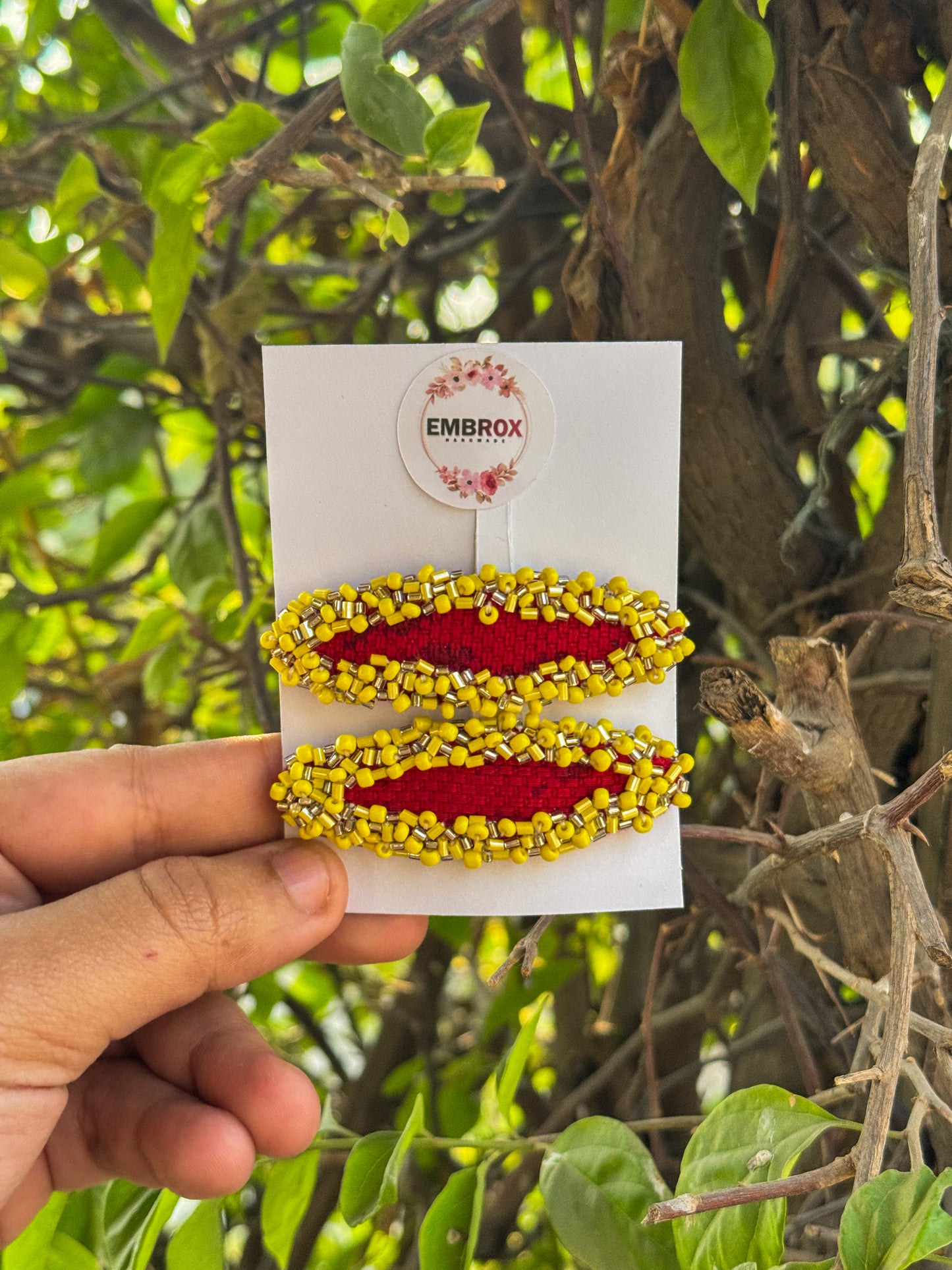 The "Saffron Sunset" Beaded Barrette Duo