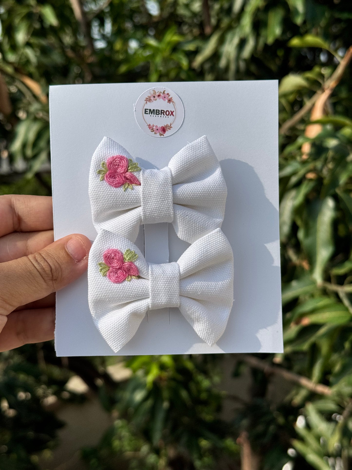 Rosé Bloom Embroidered Hair Bow Set