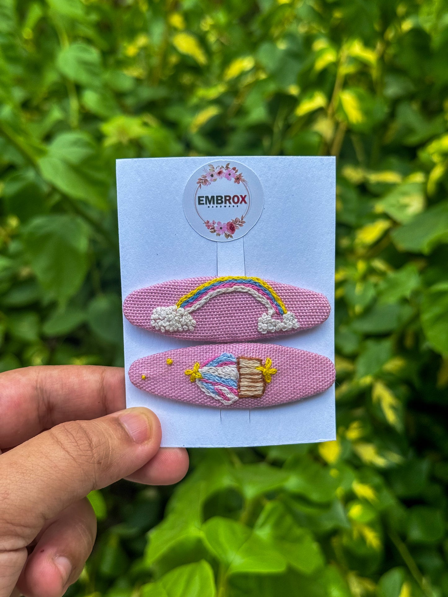 Rainbow & Sprinkles" Embroidered Hair pins