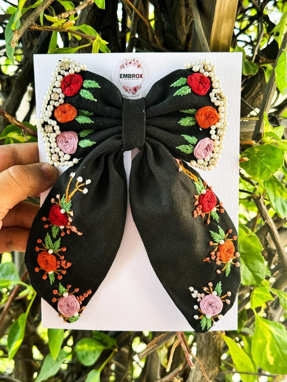 Midnight Garden Embroidered Bow