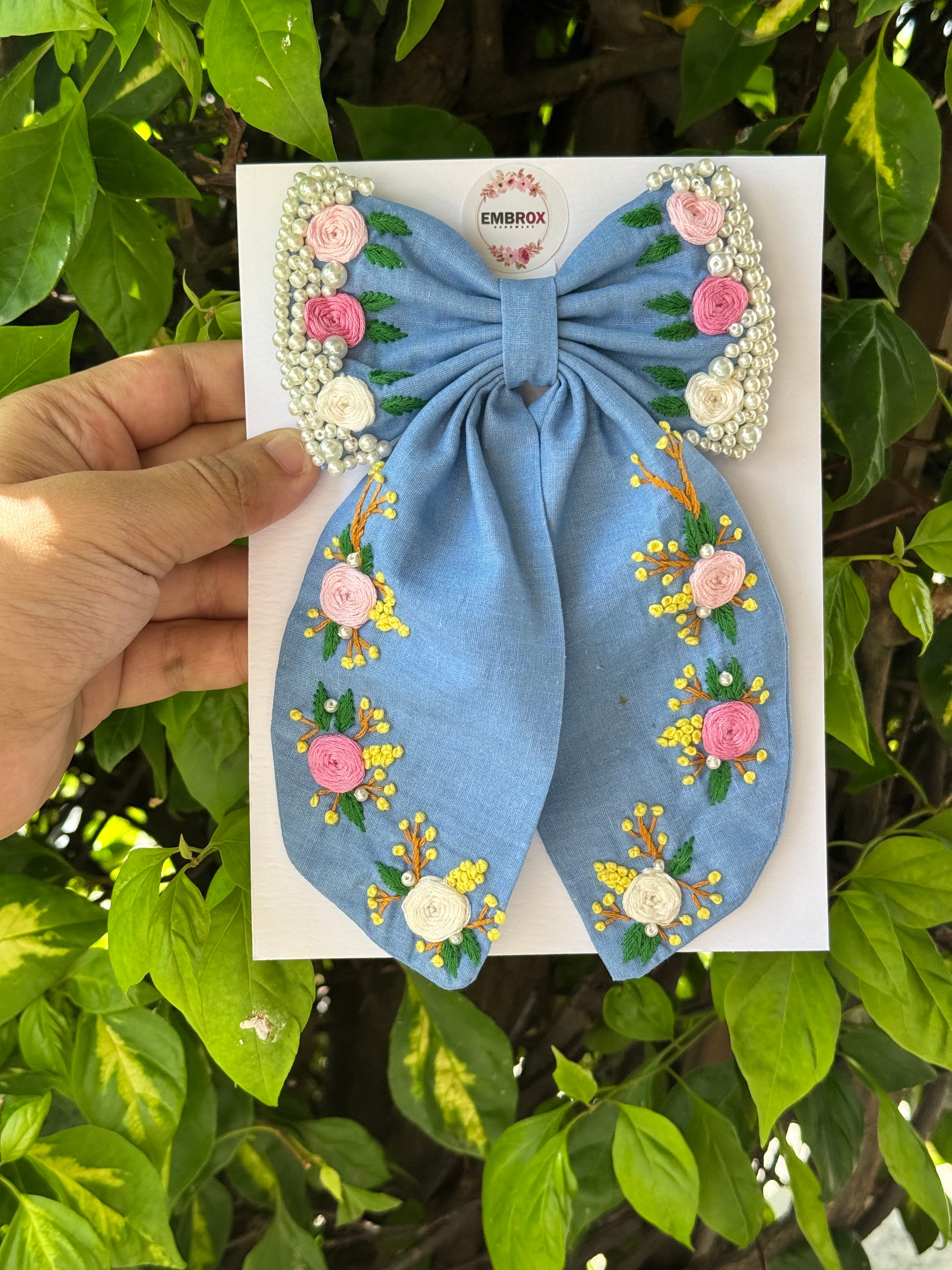 Azure Blossom Elegance Bow 🌿✨