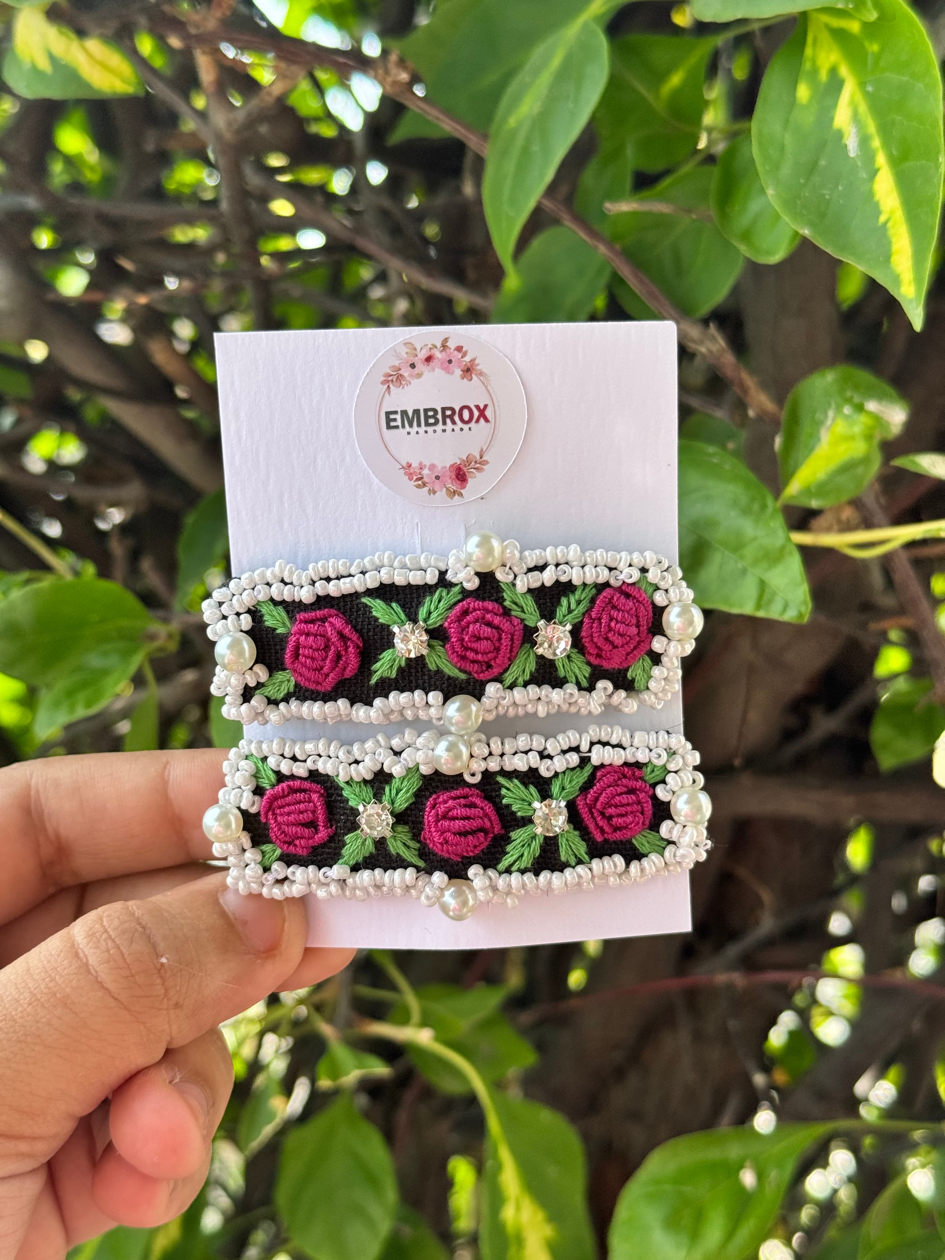 Rose and Pearl Embroidered Hair pins