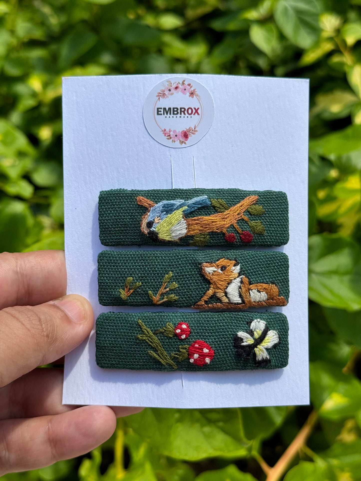 Woodland Wonders Embroidered Hair Pin Set 🌿🦊🕊️