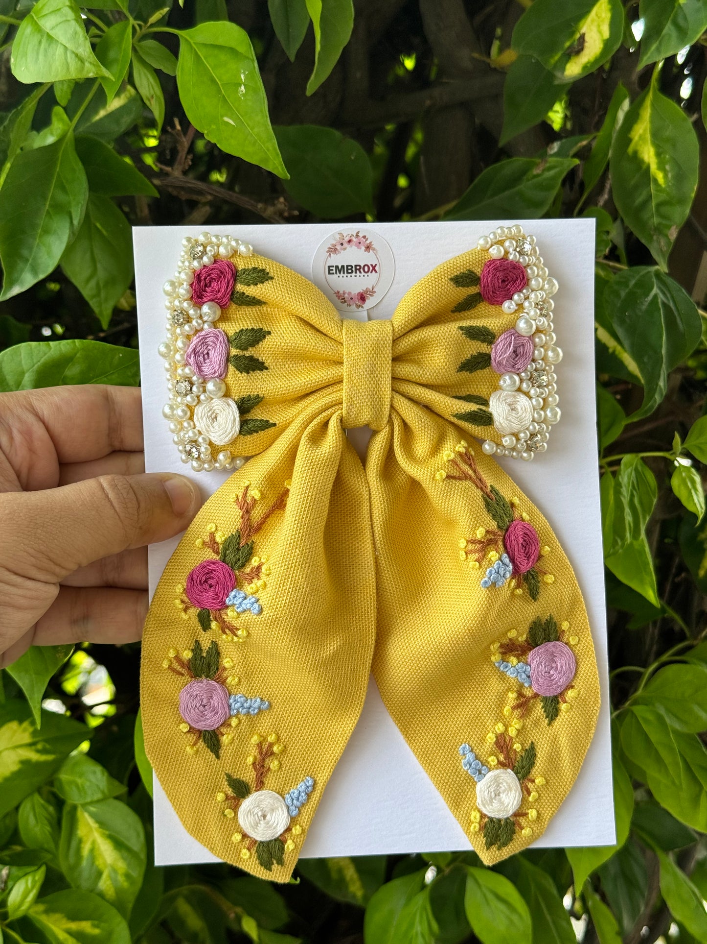 Sunshine Blossom Embroidered Hair Bow