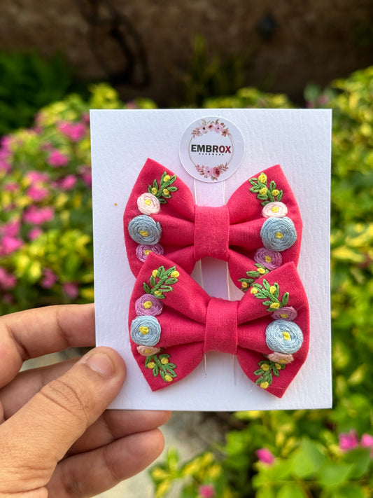 The "Blushing Blooms" Mini Hair Bows (pair)