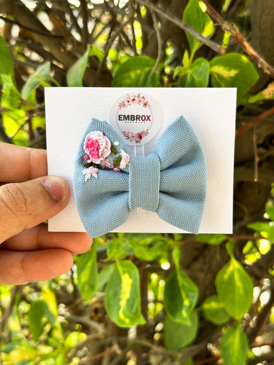The "Morning Mist" Hand-Embroidered mini Hair Bow