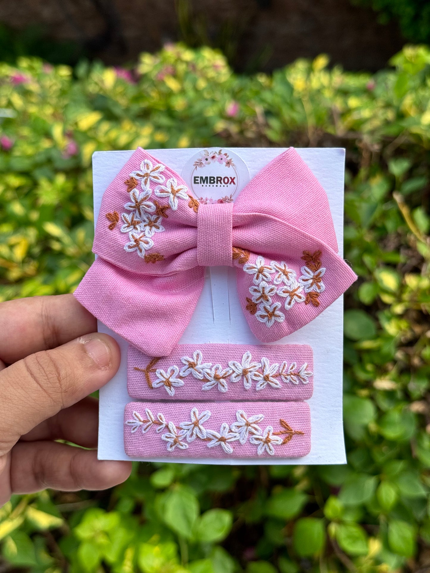 Rosewater Garden Trio Mini bow and pins set