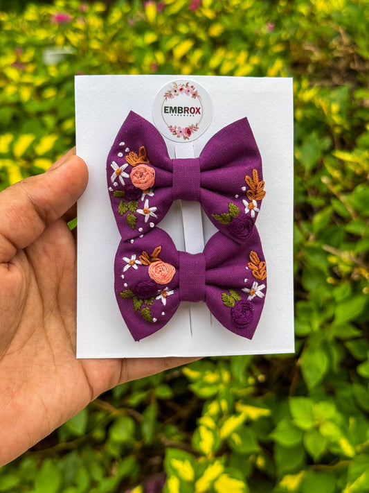 The Aubergine Bloom mini hair bows set