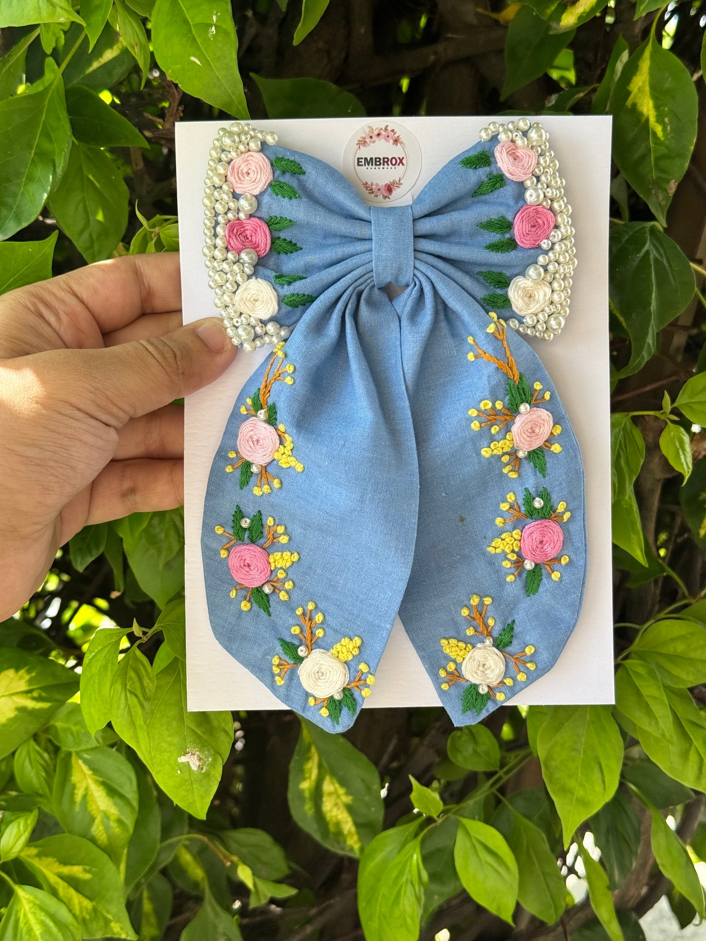 Azure Blossom Elegance Bow 🌿✨