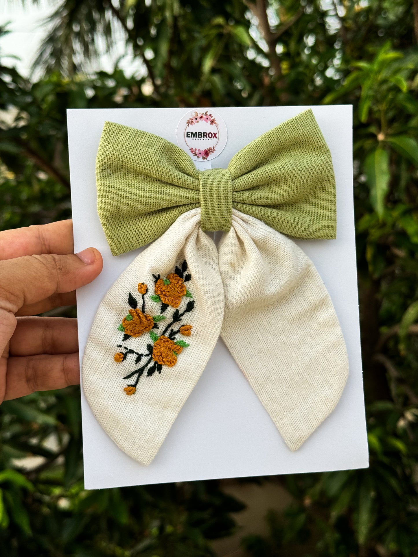 Autumn Whisper Embroidered Bow