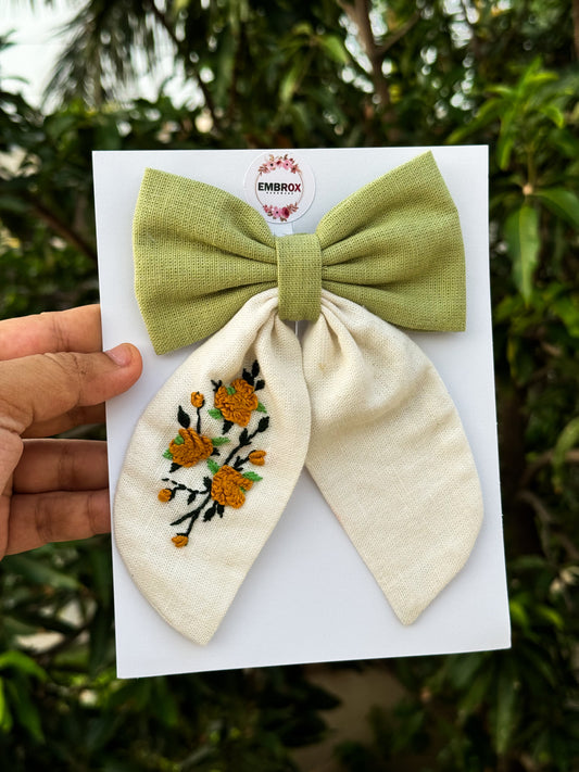 Autumn Whisper Embroidered Bow
