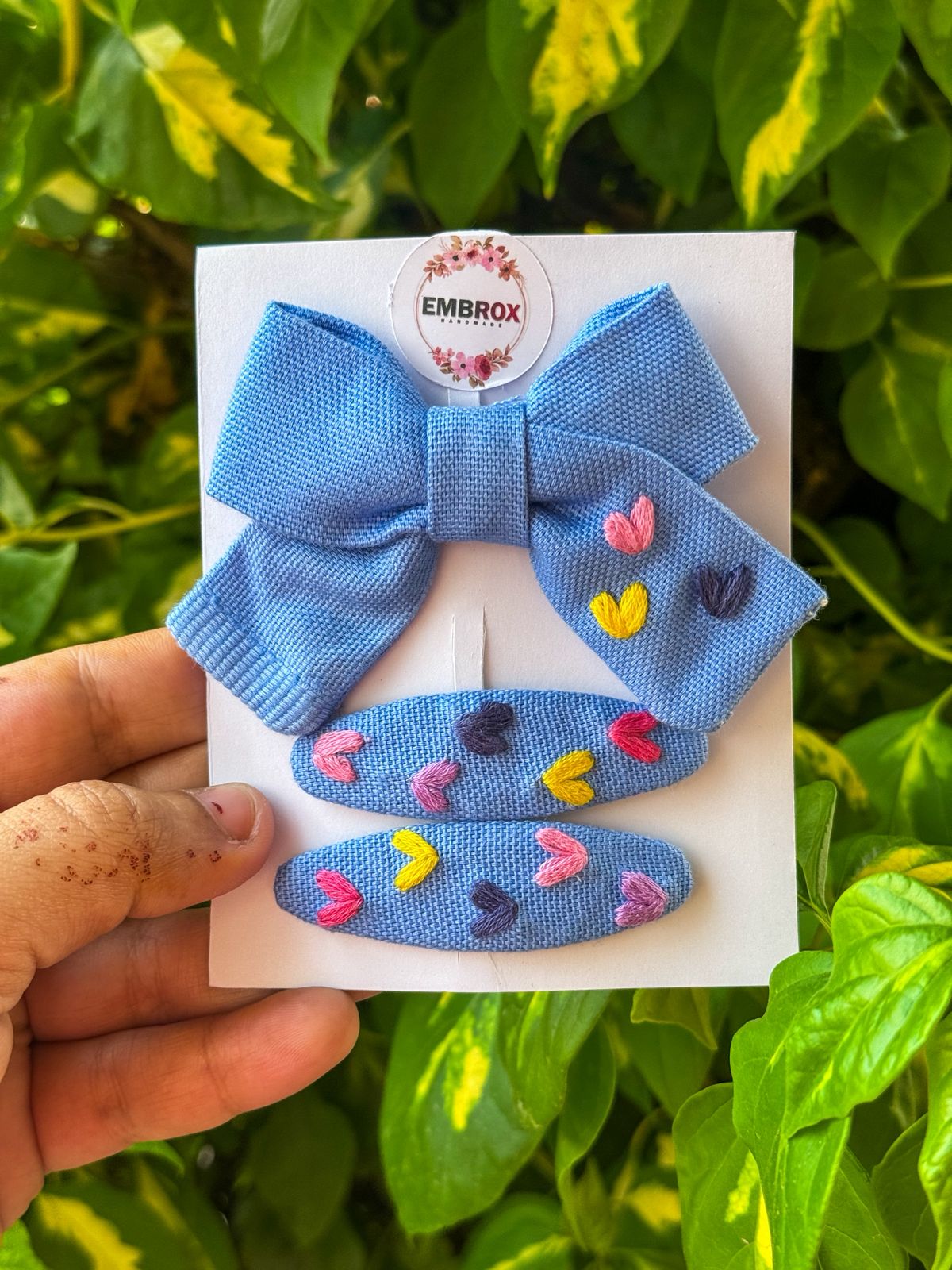 Blue Cotton Heart Clip Set
