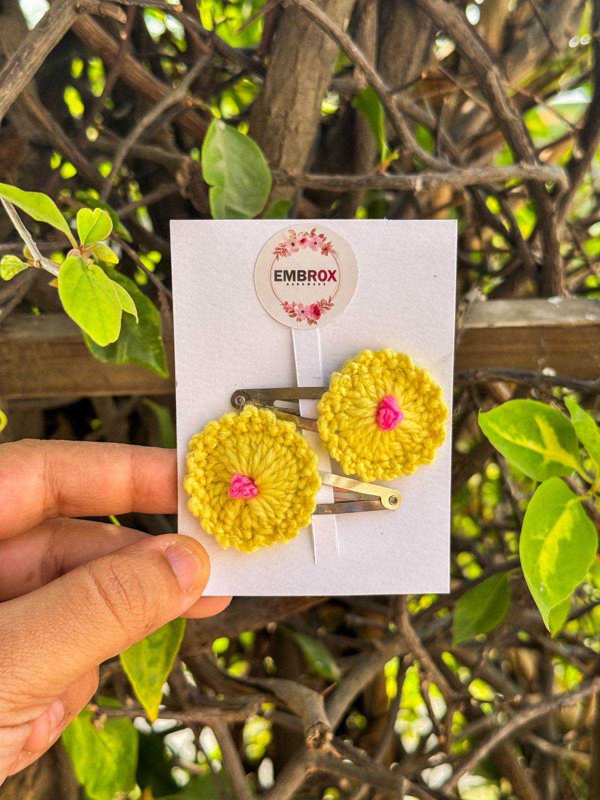 Handmade 'Sunshine Bloom' Crochet Barrettes (Set of 2) - Yellow Floral Snap Clips